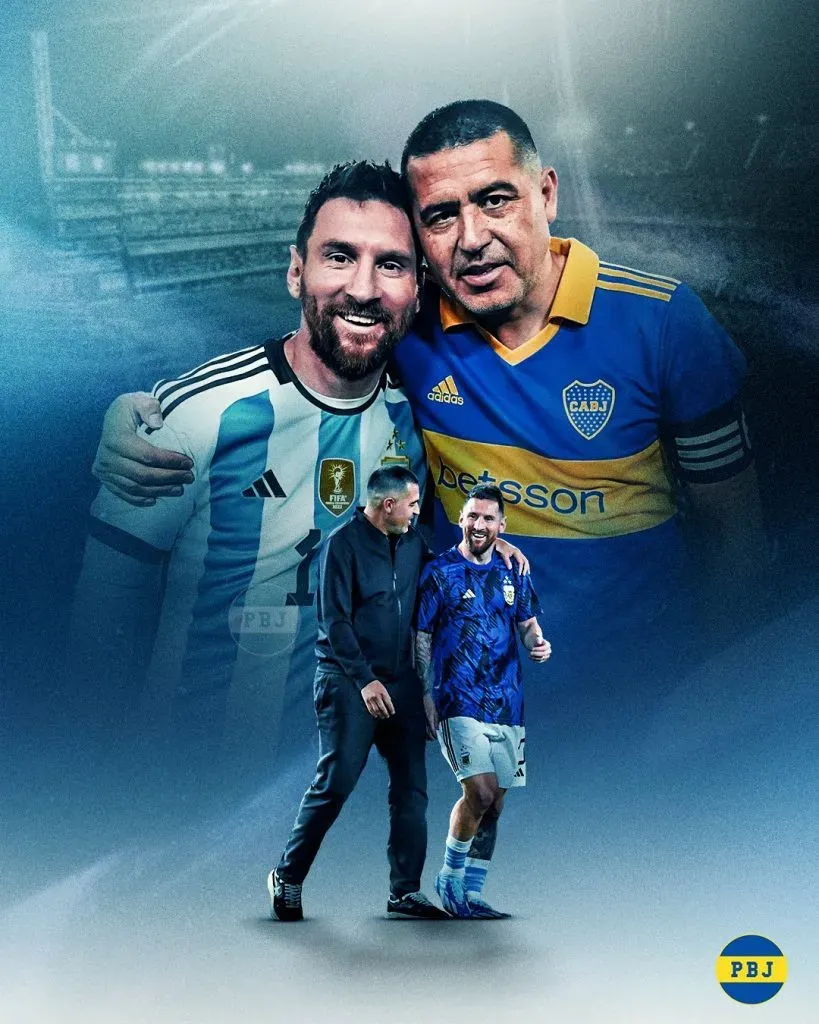 Dos genios del fútbol: Román y Messi. Foto: Planeta Boca Juniors