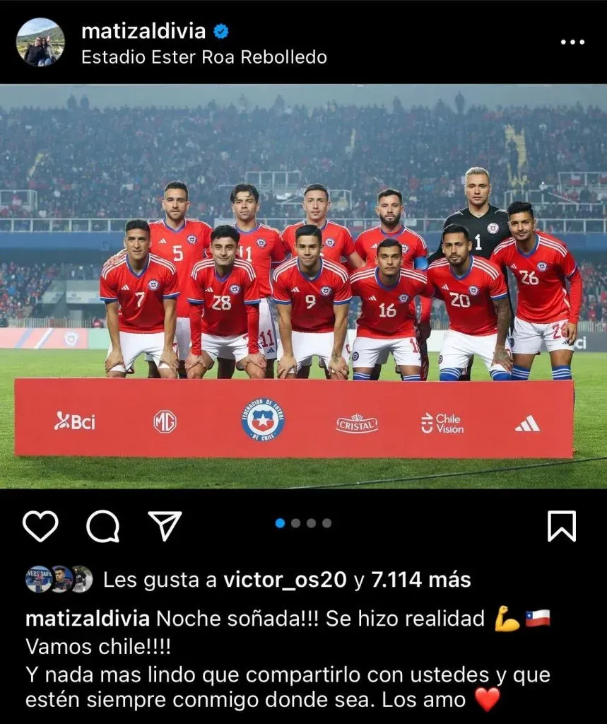 El mensaje de Matías Zaldivia en su Instagram personal.