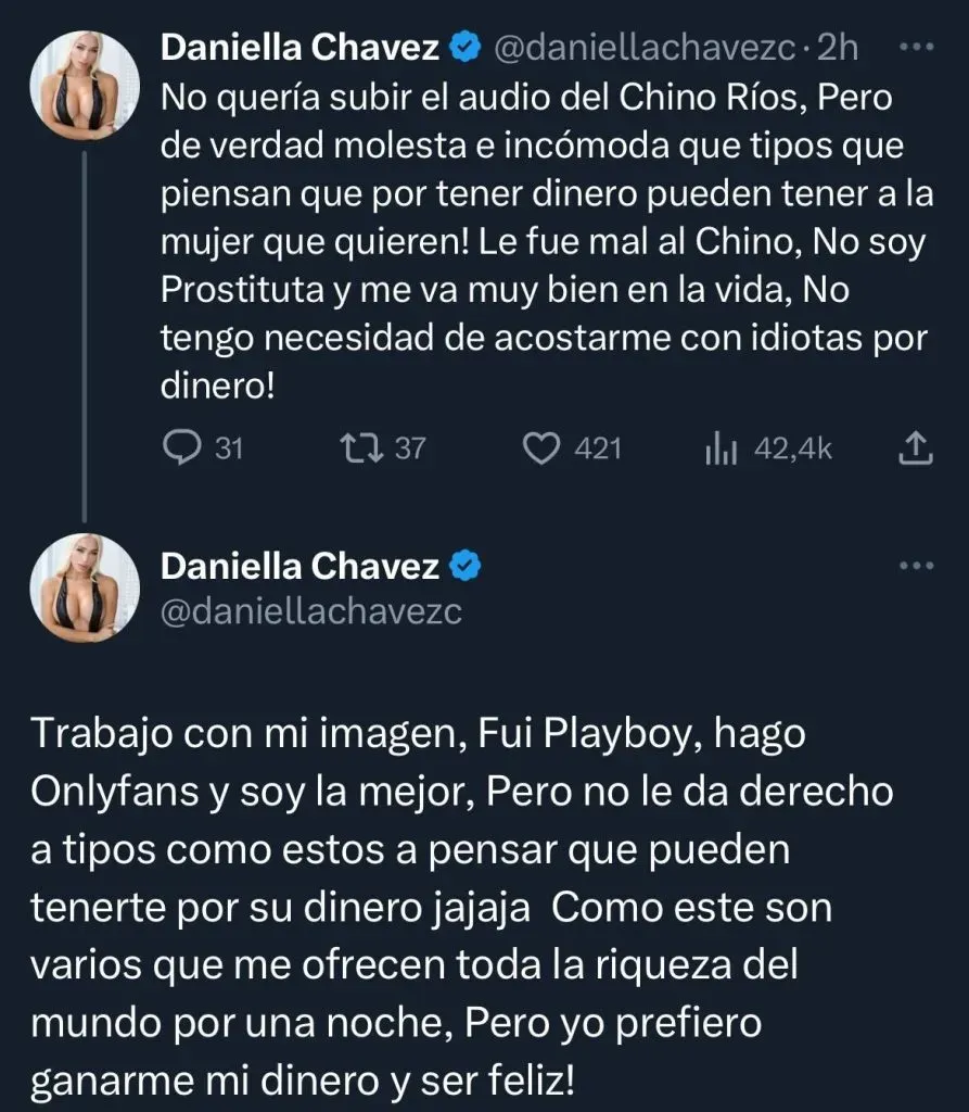 Daniella Chavez filtra audio íntimo del Chino Ríos con propuesta indecente