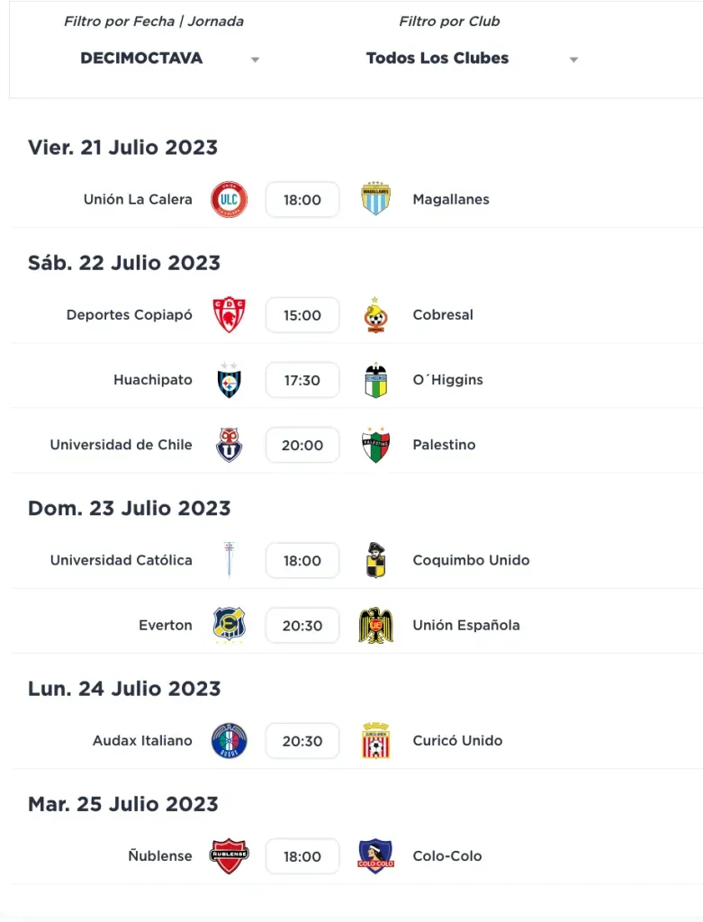 La programación de la fecha 18 con el nuevo horario de Ñublense vs Colo Colo. | Campeonato Chileno