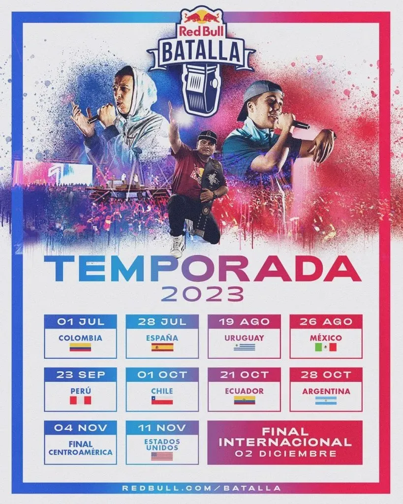 El calendario de Red Bull Batalla en sus distintas finales nacionales, de cara a la definición en Colombia del 2 de diciembre. Foto: Red Bull Chile.