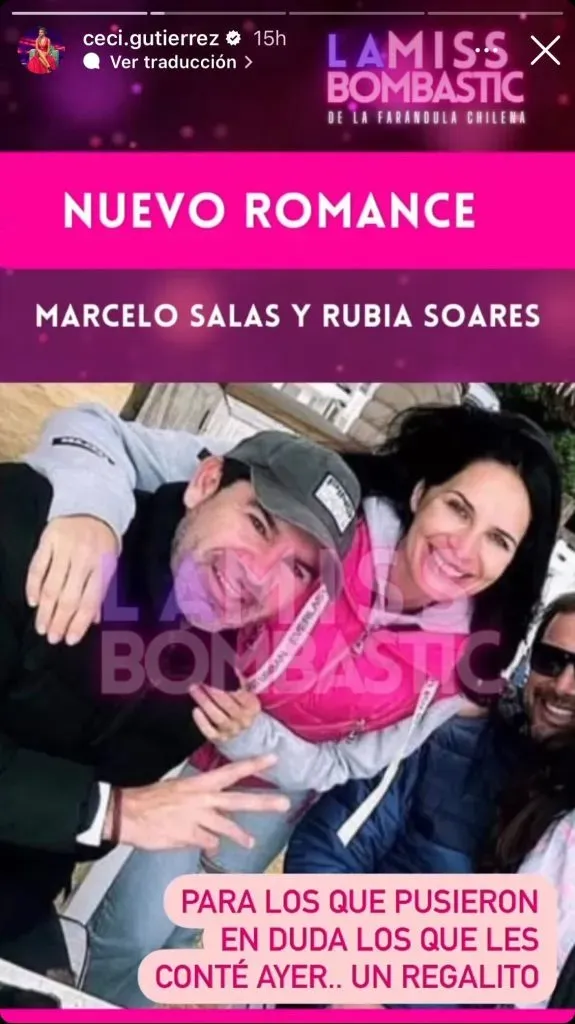 Cecilia Gutiérrez filtró una foto que confirma la relación entre Marcelo Salas y Rubia Soares. | Foto: Instagram @ceci.gutierrez