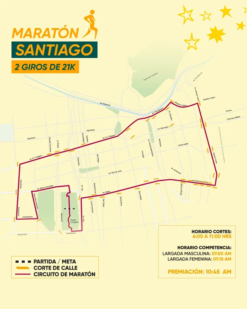 Mapa de la Maratón de Santiago 2023.