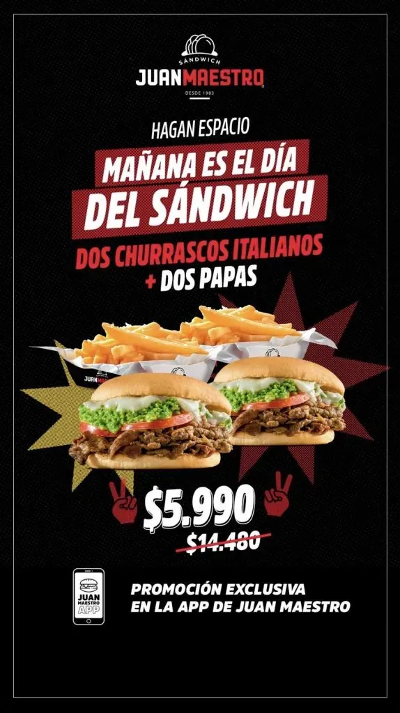 Juan Maestro anuncia su promo para el Día de Sándwich en Instagram