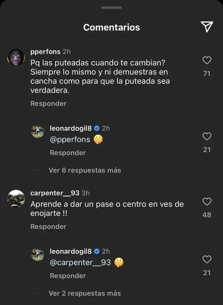 La respuesta de Leonardo Gil a sus críticos en Instagram.