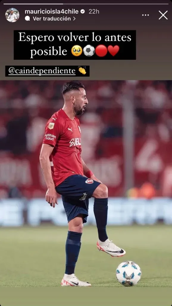 El mensaje de Isla en redes sociales tras su lesión con Independiente.