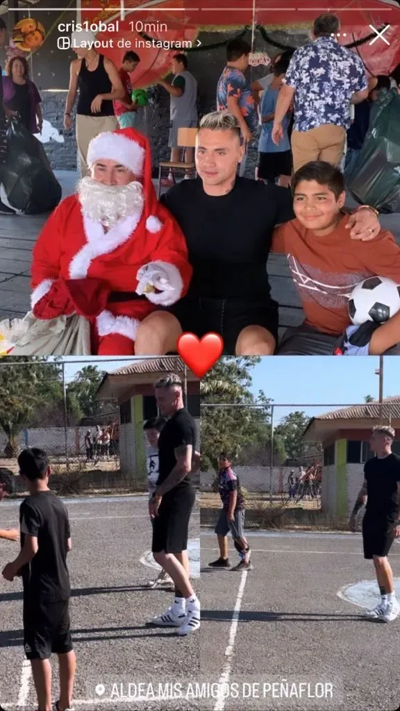 Cristóbal Campos compartió con niños de la Aldea Mis Amigos de Peñaflor a días de Navidad. | Foto: Instagram
