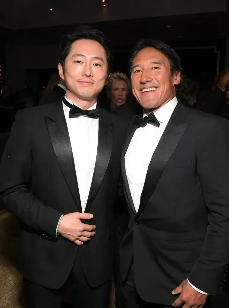 Steven Yeun and Jimmy Chin attend Netflix’s 2024 Golden Globe After Party  (Photo by Charley Gallay/Getty Images for Netflix)