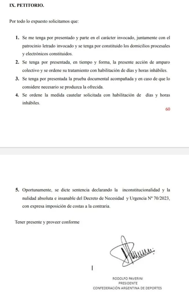 El recurso de la Confederación Argentina de Deportes a la Justicia (@okdobleamarilla)