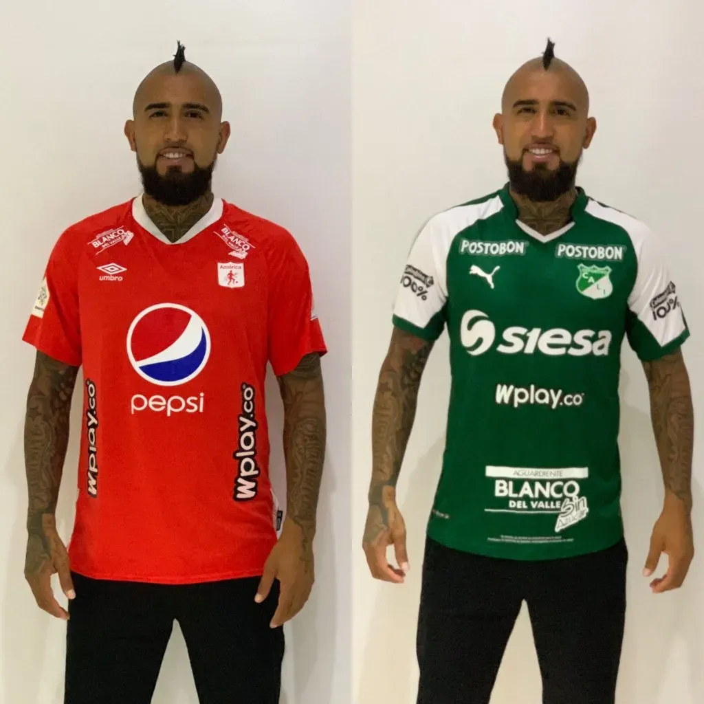 En 2019 Vidal posó con la camiseta de los dos equipos de Cali. Imagen: X.