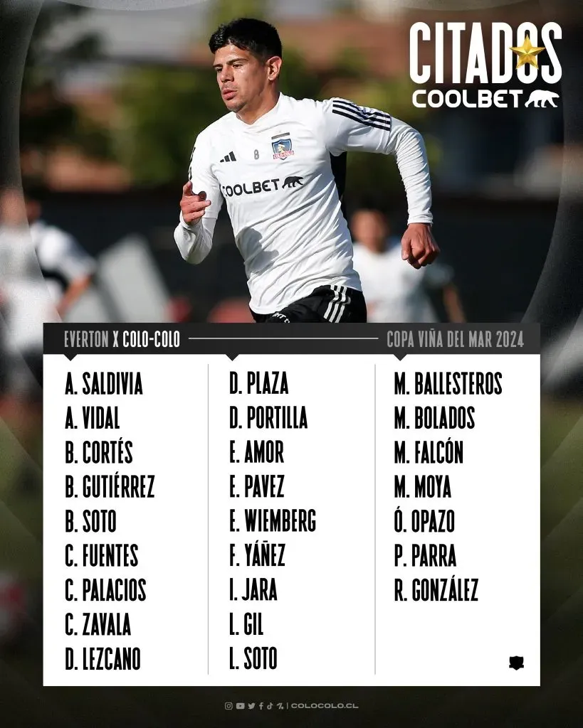 Los convocados de Colo Colo con Vidal para el amistoso con Everton (@ColoColo?