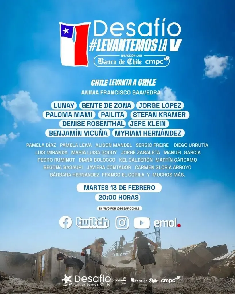 El evento solidario que irá en ayuda de los damnificados. Imagen: Desafío Levantemos Chile.