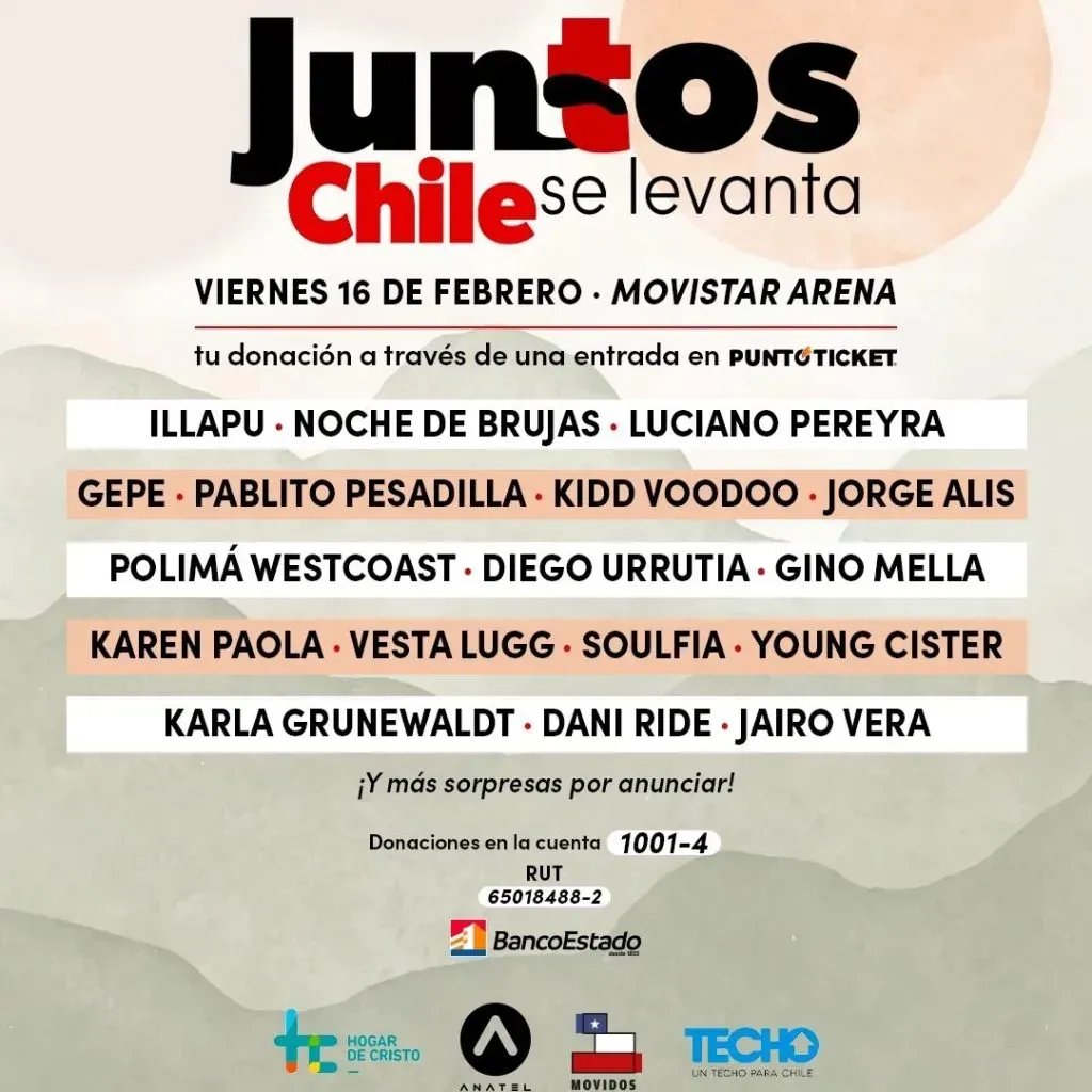 La parrilla de artistas de “Juntos, Chile se levanta”.