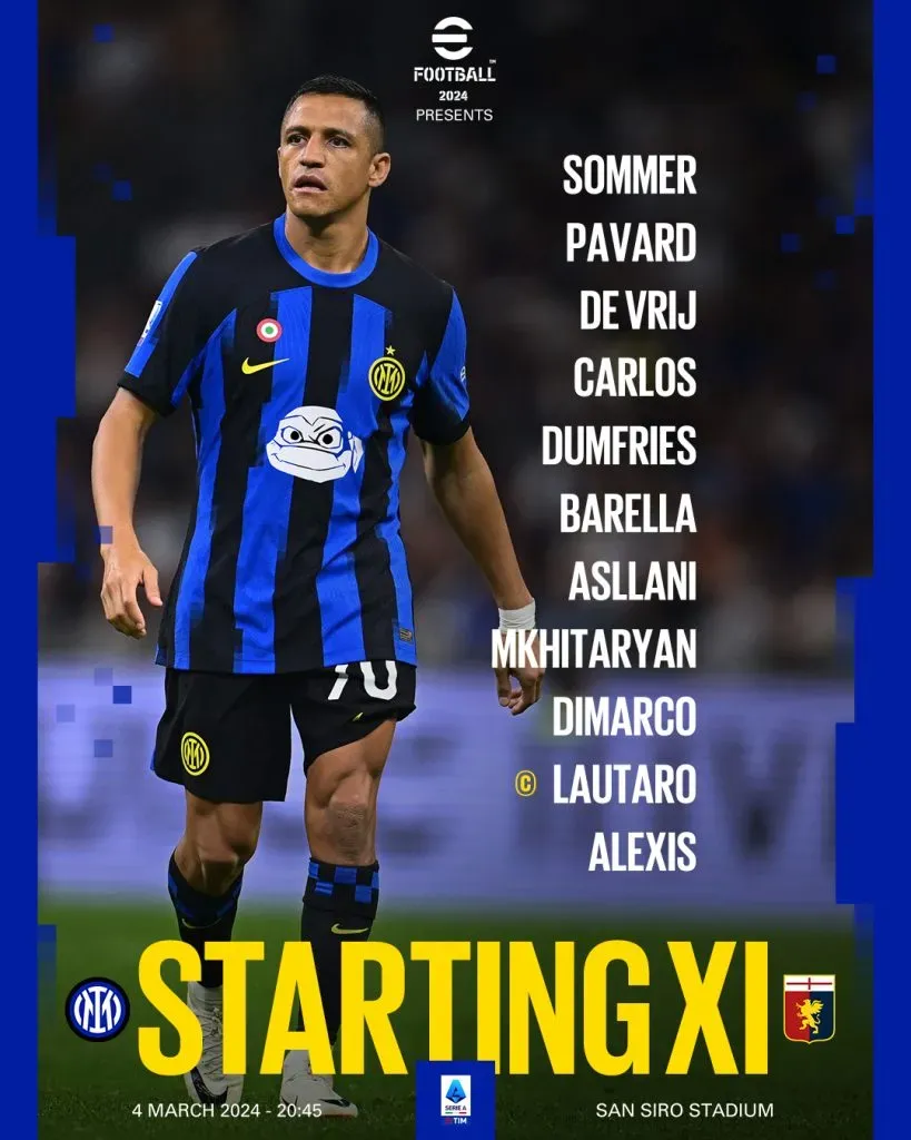 La formación del Inter para enfrentar al Genoa. Foto: Comuncaciones Inter.