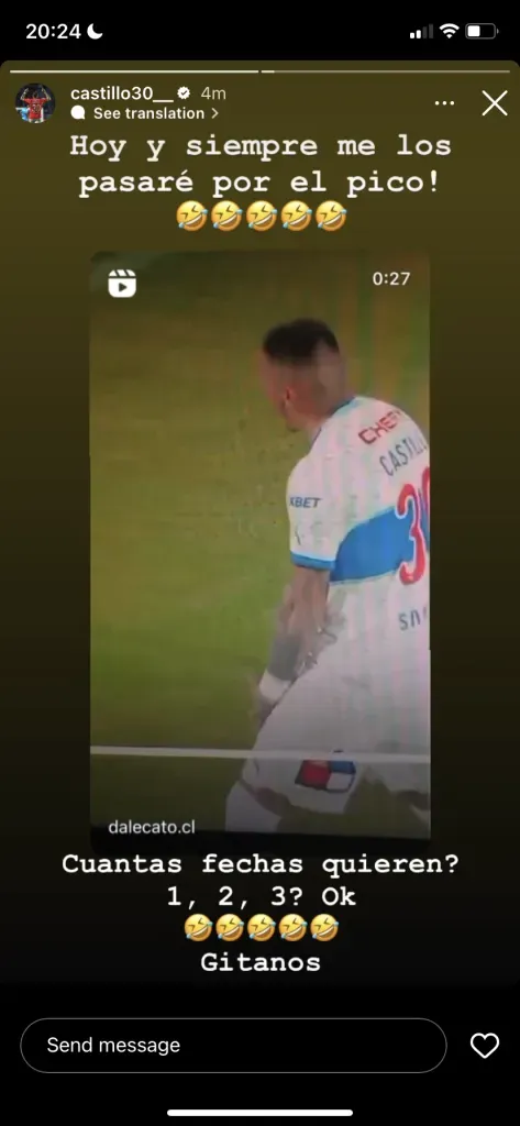 La publicación de Nicolás Castillo a la U | Instagram