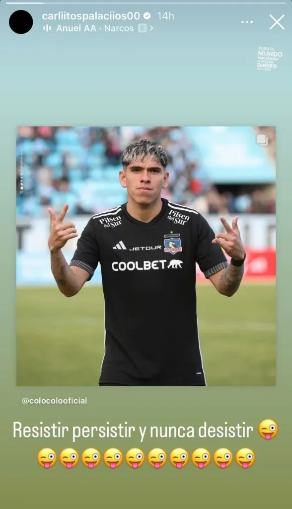 El mensaje de Carlos Palacios por su momento en Colo Colo. Foto: Instagran,.