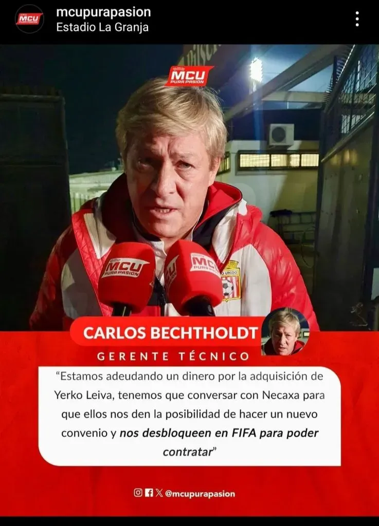 La declaración del gerente deportivo de Curicó Unido. (Captura Instagram).