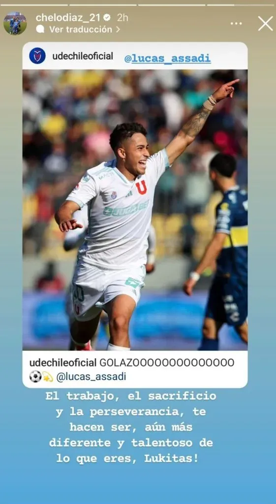 Las felicitaciones de Marcelo Díaz a Lucas Assadi. (Captura Instagram).
