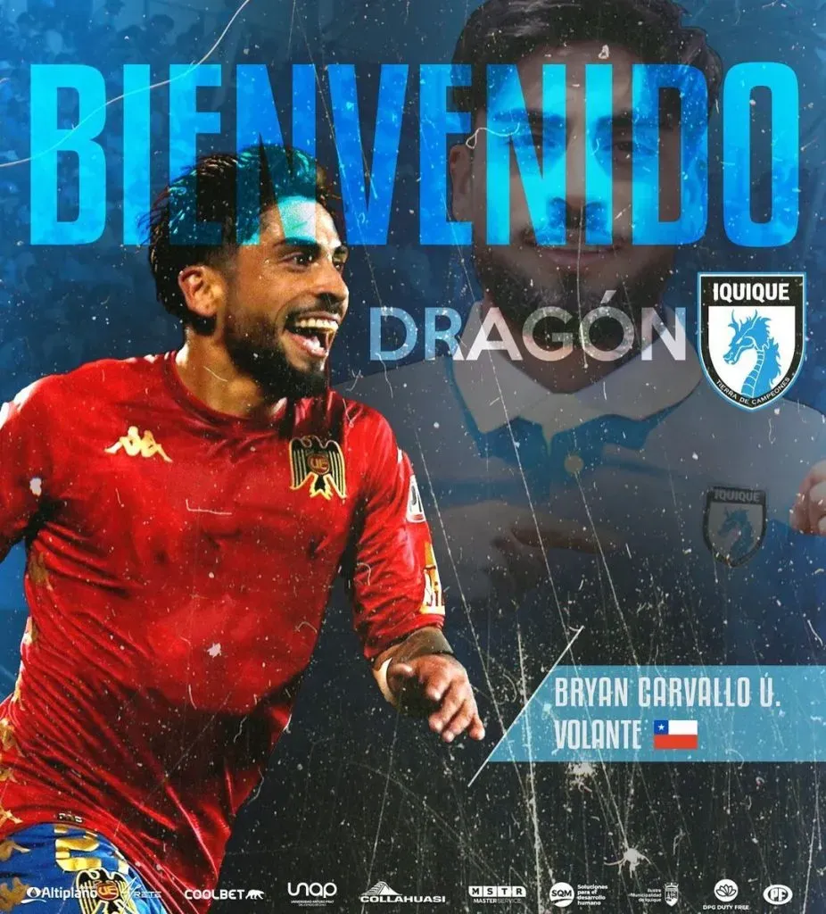 Bryan Carvallo deja Unión Española y firma en los Dragones Celestes. Foto: Comunicaciones Deportes Iquique.