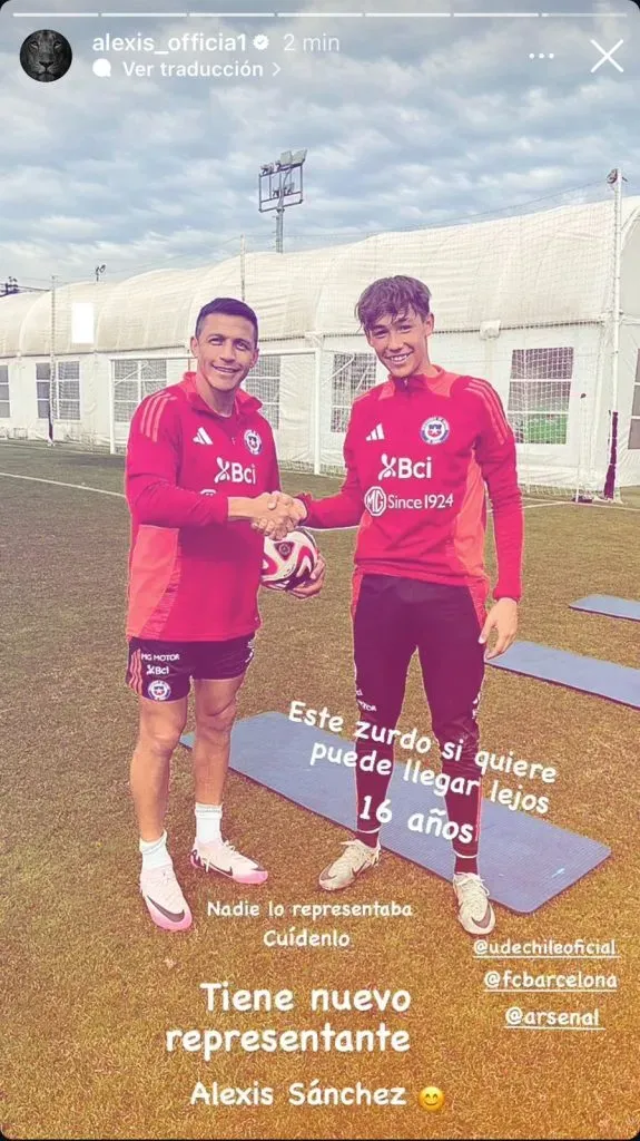 La foto de Alexis Sánchez con Máximo Espínola, jugador de Magallanes. (Captura Instagram).