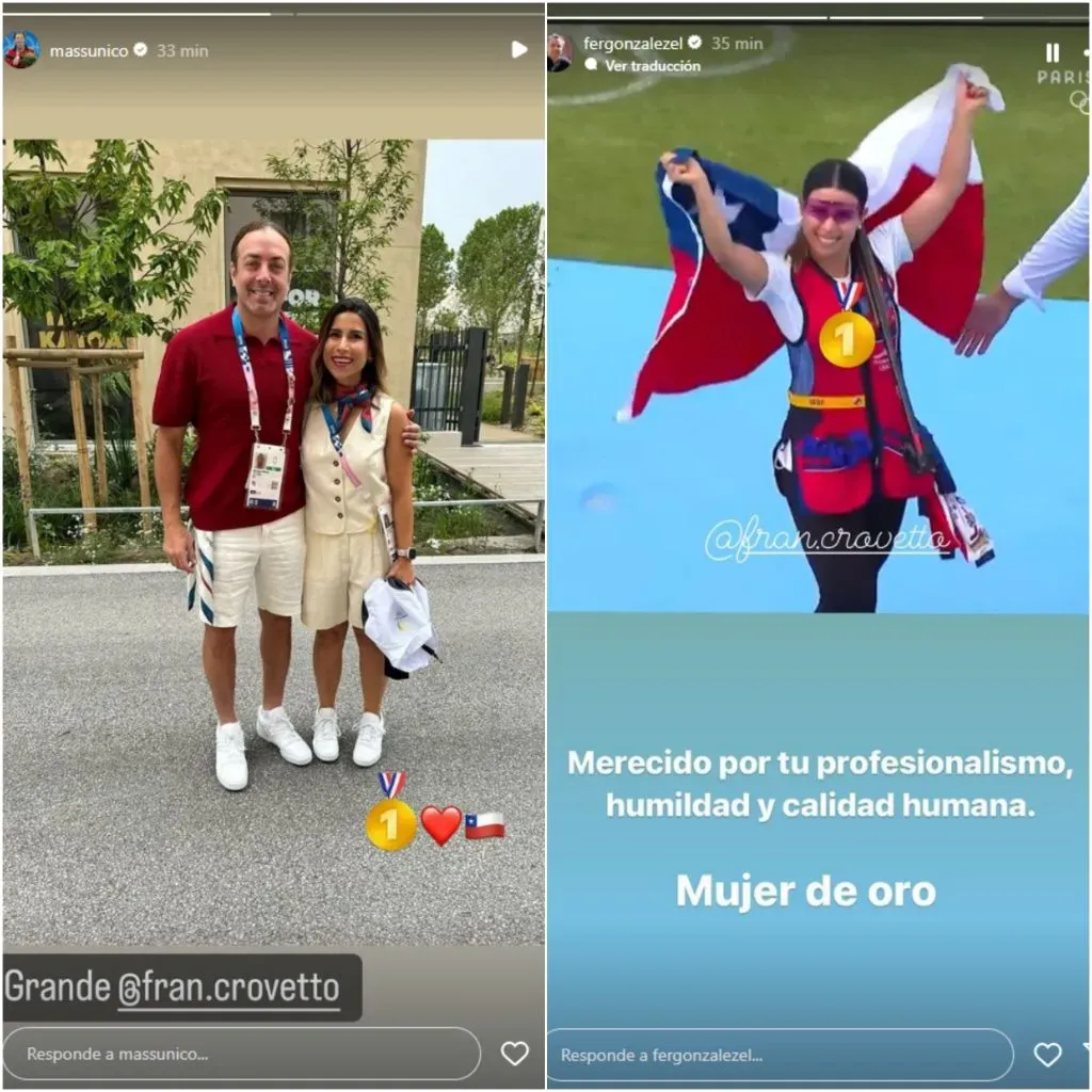 Así celebraron Nicolás Massú y Fernando González la medalla de oro de Francisca Crovetto en París 2024. Foto: Instagram.