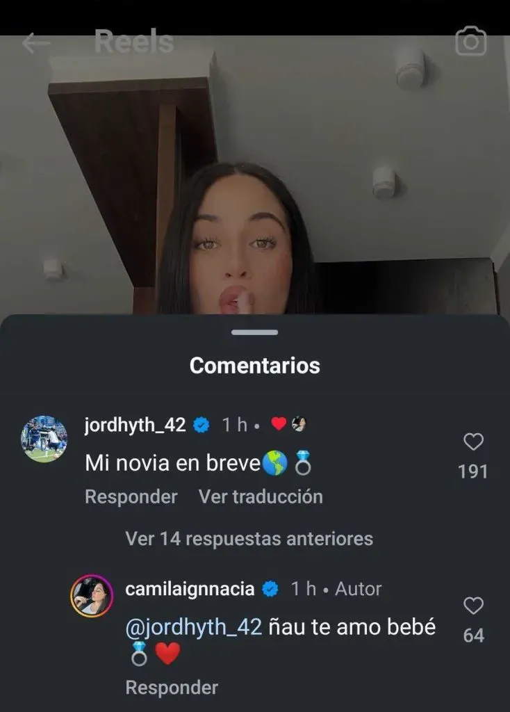 La publicación de Jordhy y Camila.