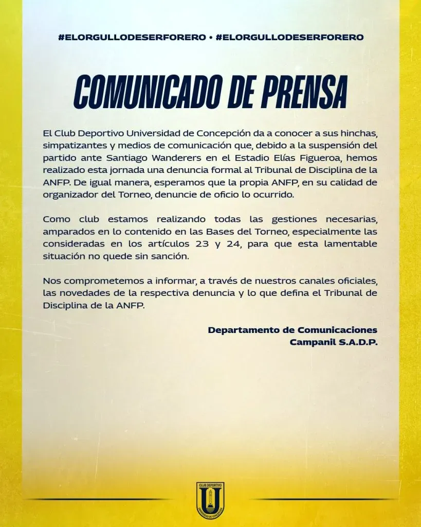 El comunicado de Universidad de Concepción.