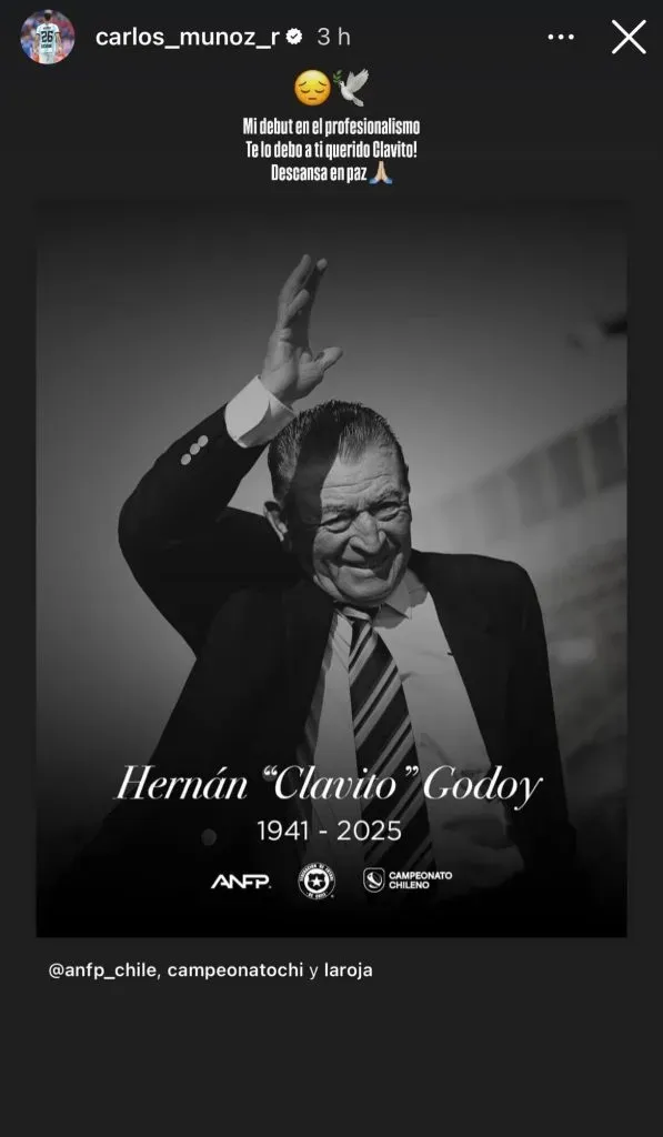 El mensaje de Carlos Muñoz a Hernán Clavito Godoy. Foto: Instagram.