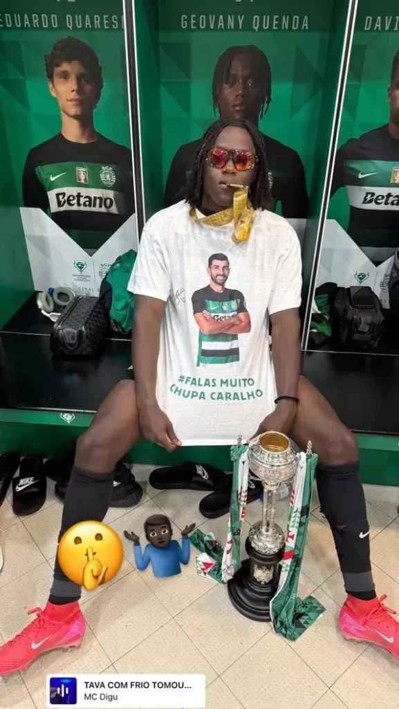 Quenda provocou Otamendi após o título da Taça de Portugal. Reprodução/Instagram oficial de Geovany Quenda