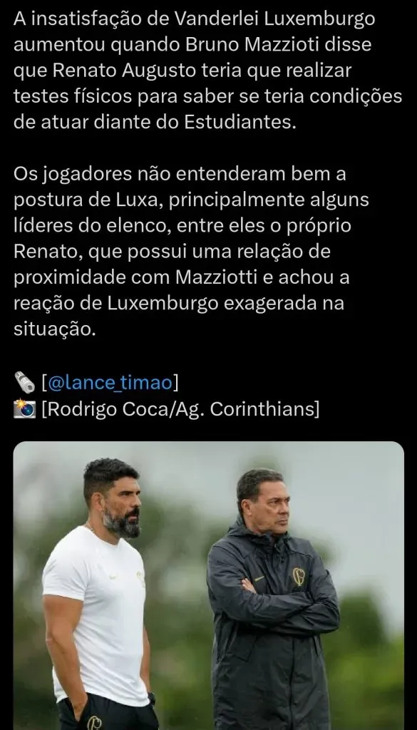 Informação do Lance! Via Twitter