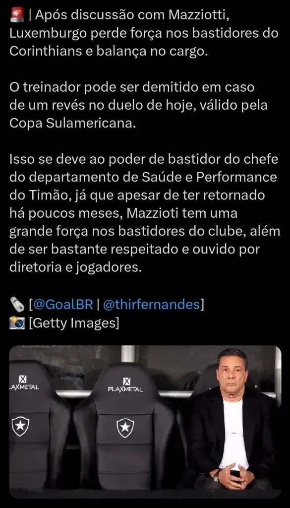 Informação do GOAL via Twitter