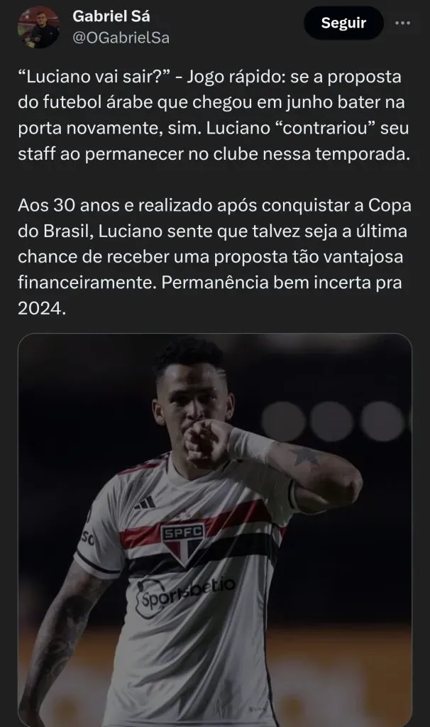 Gabriel Sá via Twitter