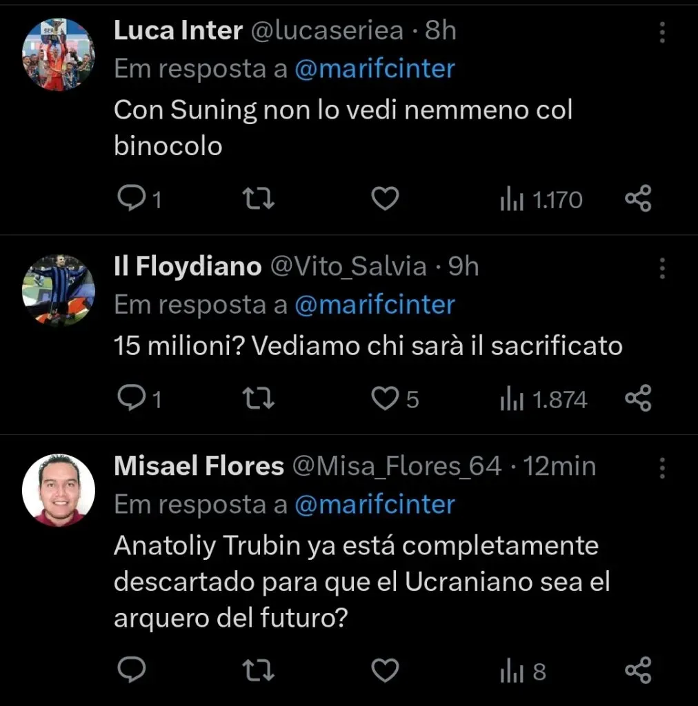 Italianos falam sobre chegada de Bento no Twitter