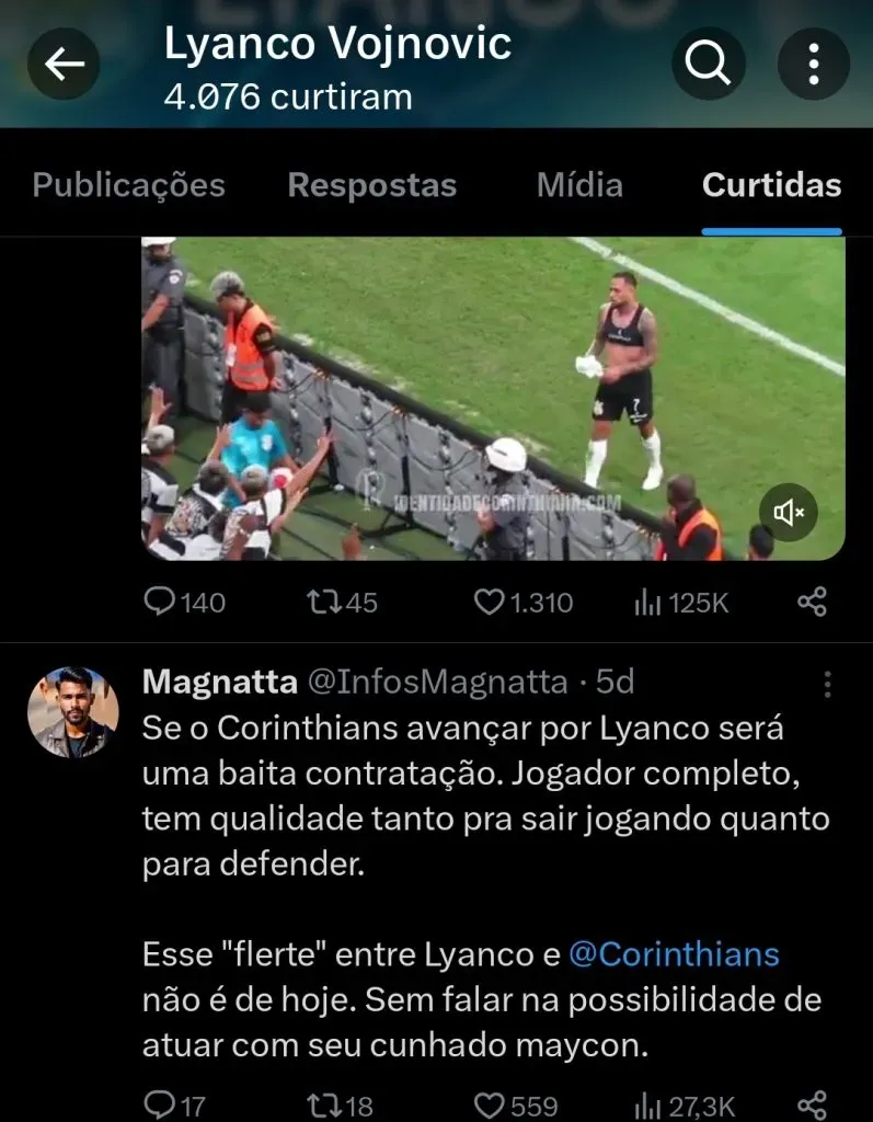 Últimas curtidas de Lyanco no Twitter