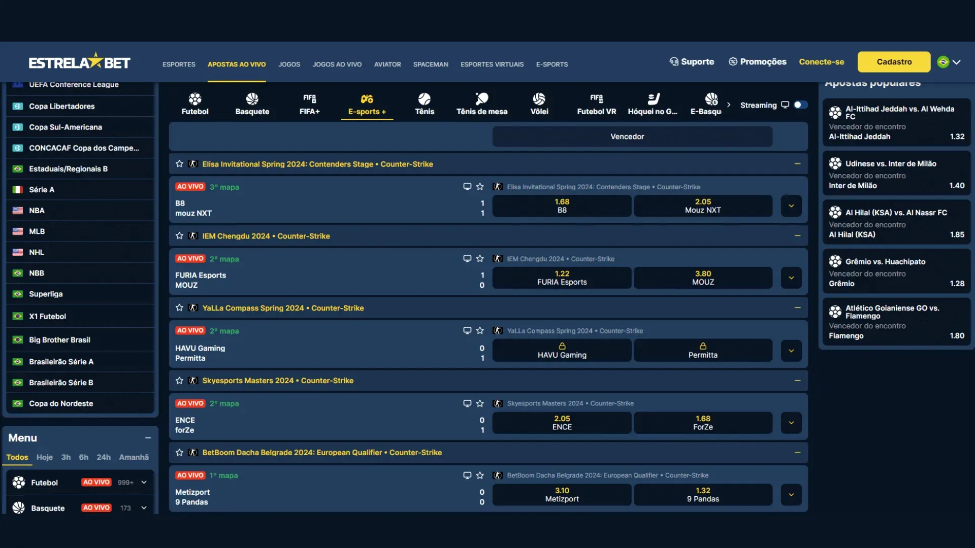 Os E-sports também estão disponíveis para apostas ao vivo na EstrelaBet. Reprodução/EstrelaBet.