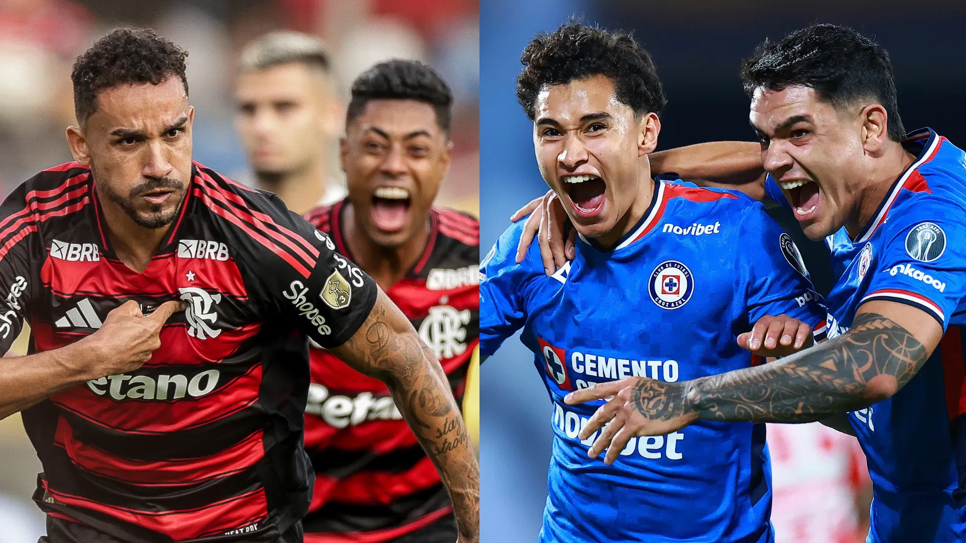 Flamengo e Cruz Azul se enfrentam pela Copa Intercontinental. Fotos: Gilvan de Souza e Adriano Fontes/Flamengo e Manuel Velasquez/Getty Images