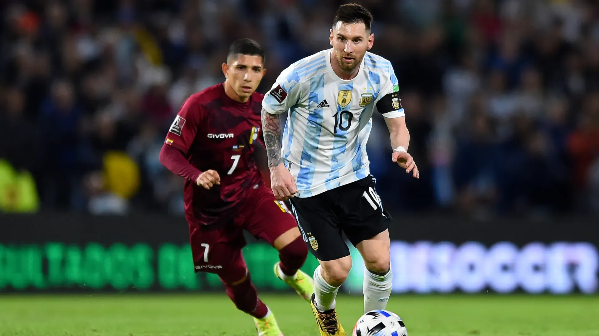 Lionel Messi controls the ball