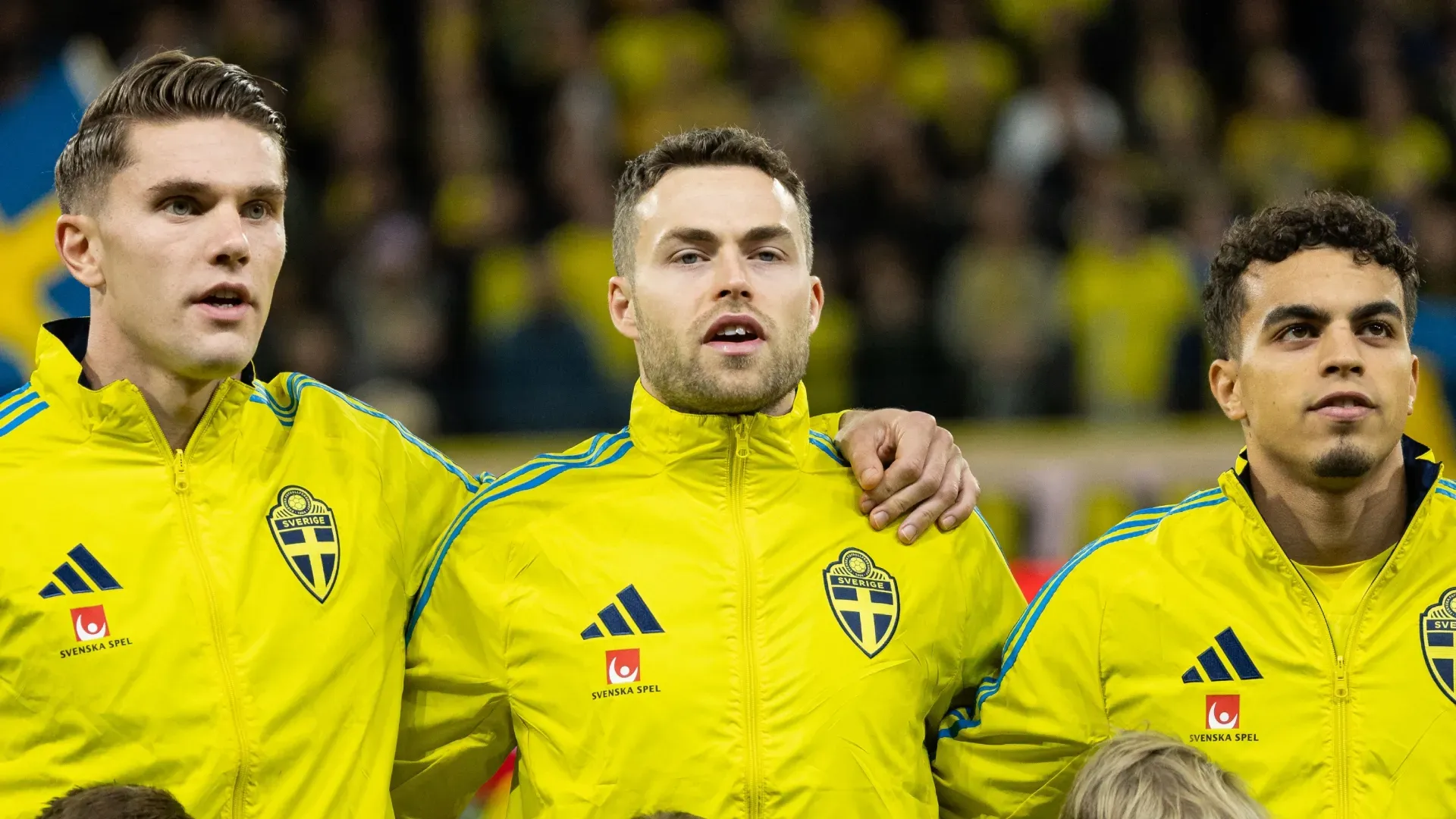 Viktor Gyokeres, Gabriel Gudmundsson, and Yasin Ayari of Sweden before the FIFA World Cup 2026 qualifier match. Michael Campanella/Getty Images