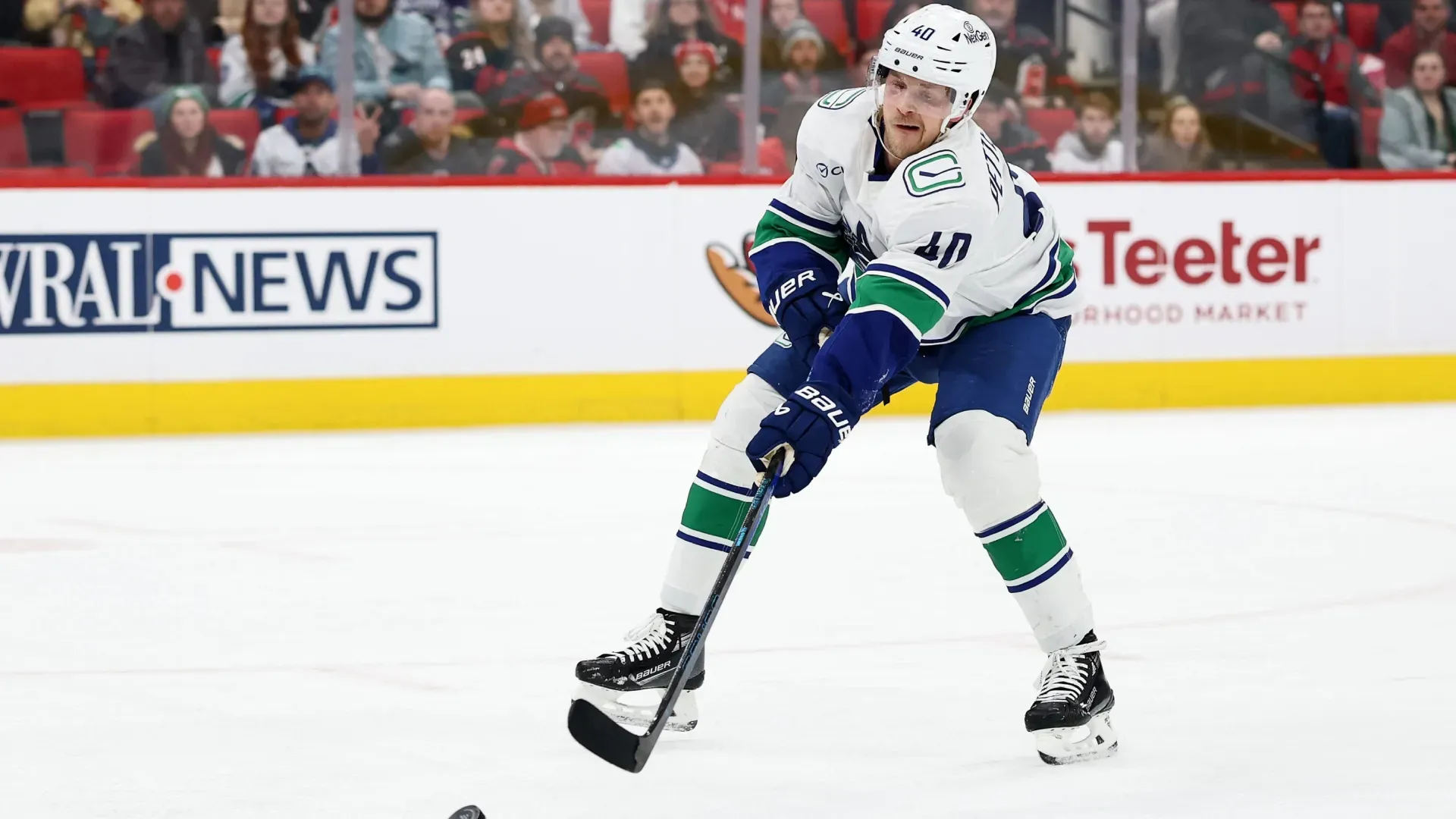Elias Pettersson #40 of the Vancouver Canucks attempts a shot. Jared C. Tilton/Getty Images