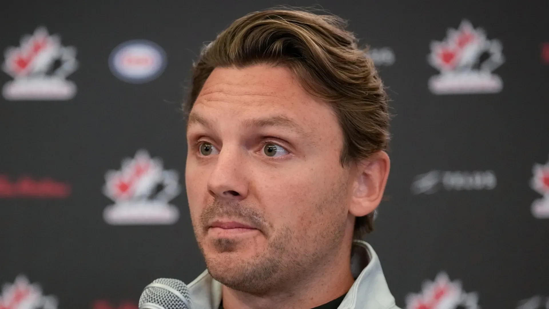 Sam Reinhart speaks to media