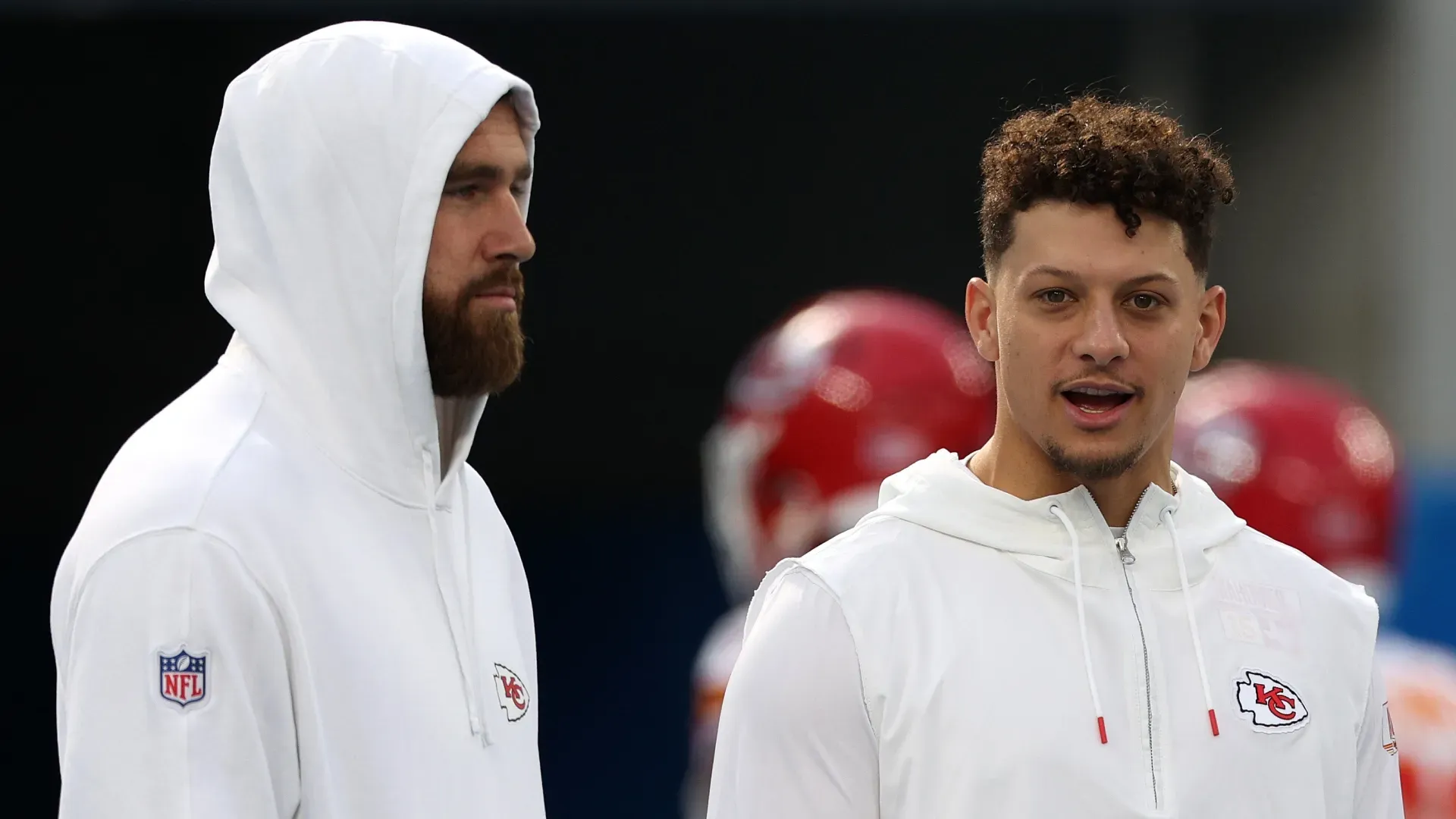 Travis Kelce and Patrick Mahomes before a game