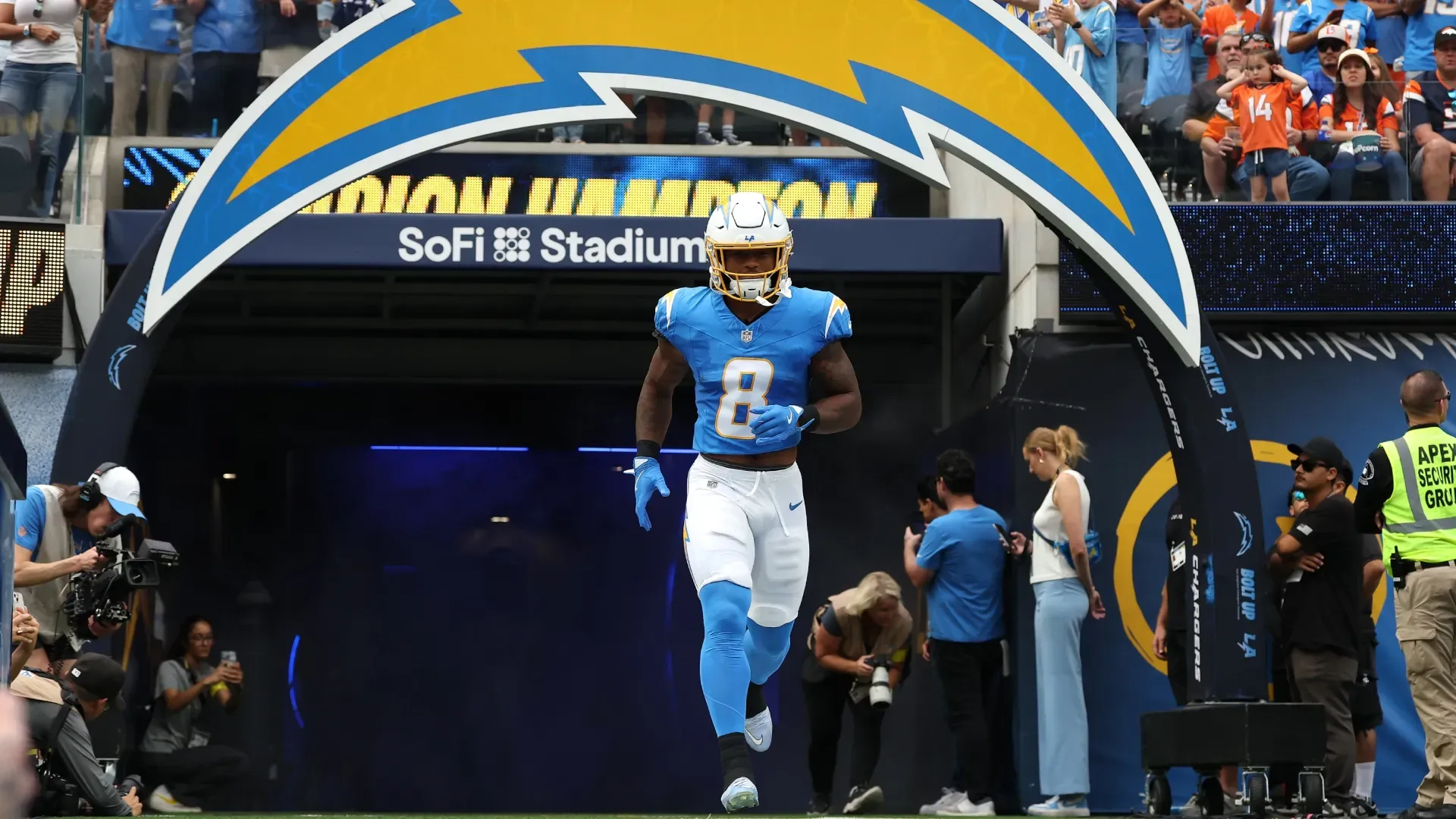 Omarion Hampton #8 of the Los Angeles Chargers