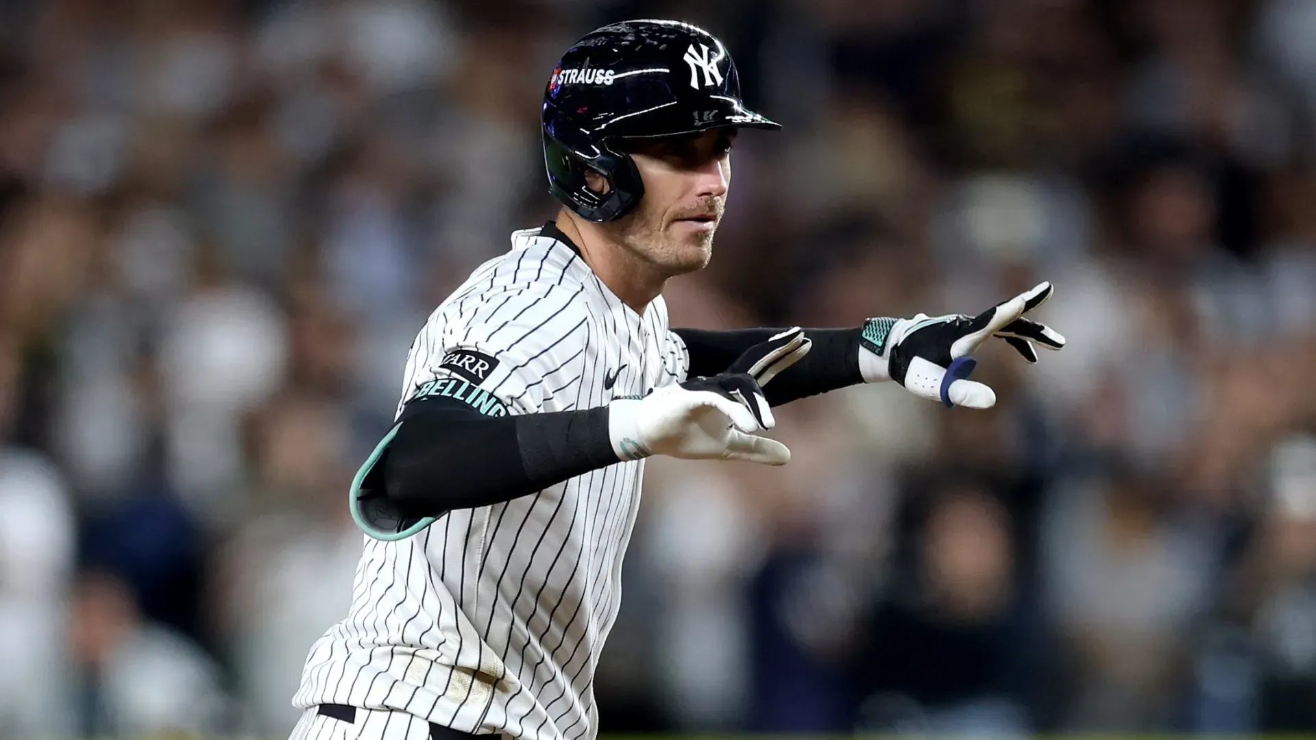 Cody Bellinger #35 of the Yankees reacts after a double against the Blue Jays. Ishika Samant/Getty Images