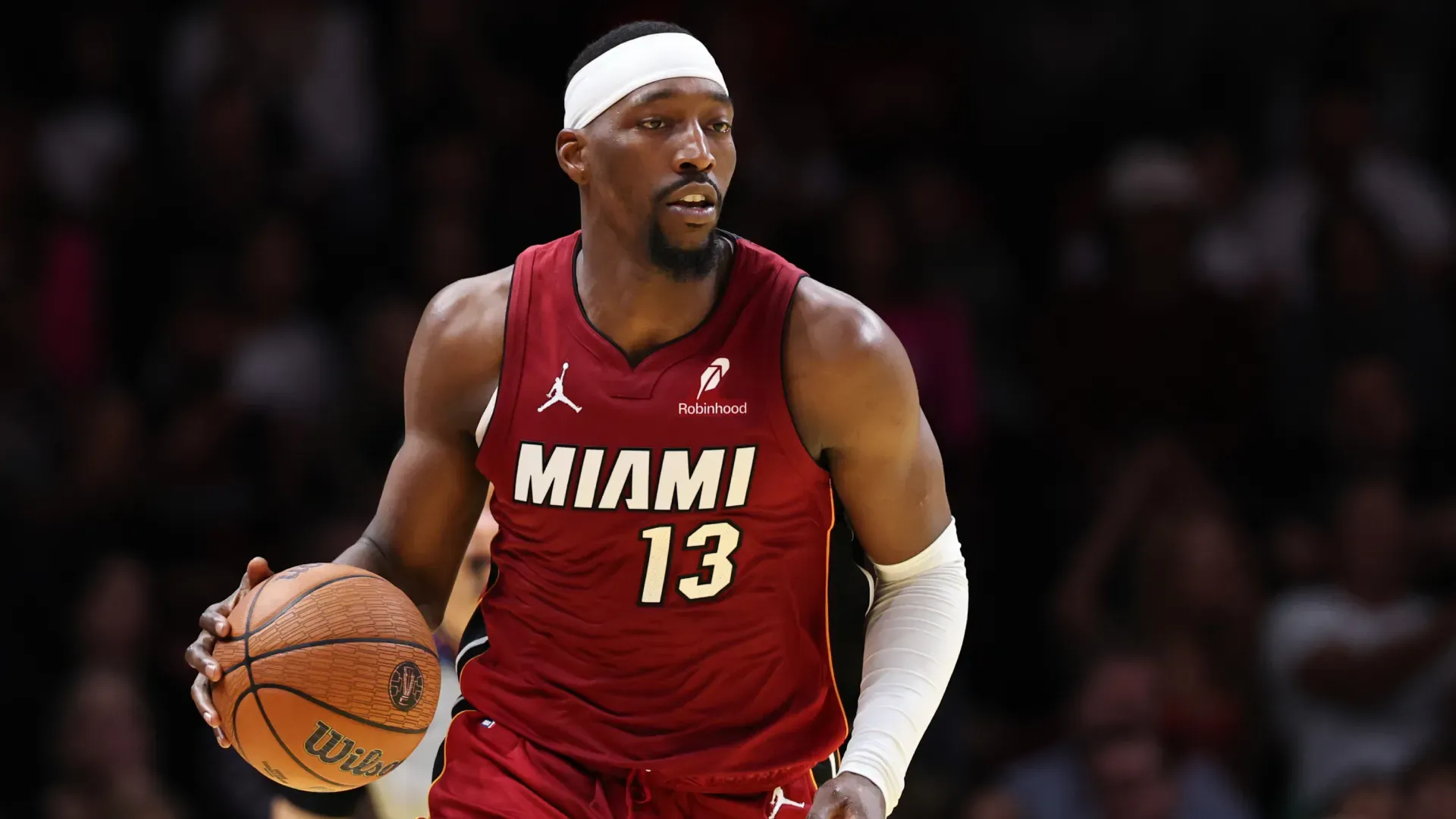 Bam Adebayo dribbles the ball during a game. (Getty Images)