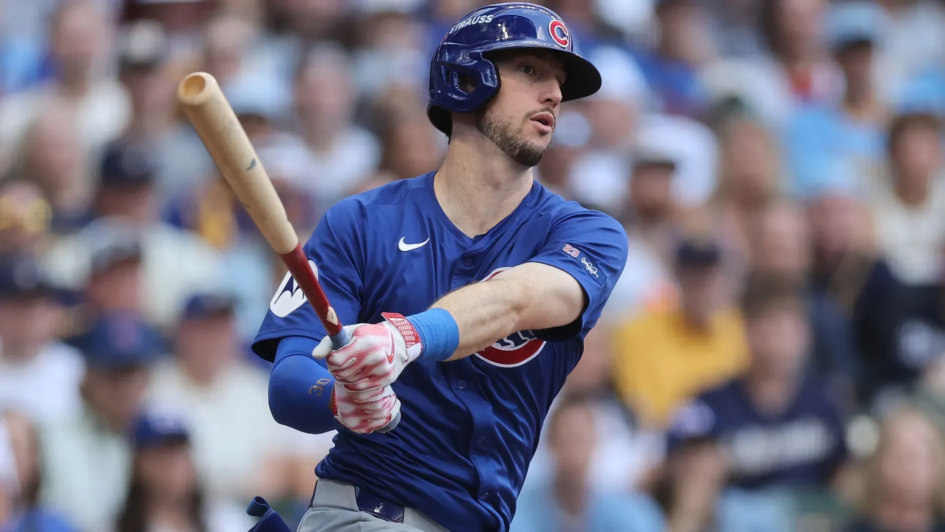 Kyle Tucker #30 with the Cubs at bat against the Brewers. Michael Reaves/Getty Images