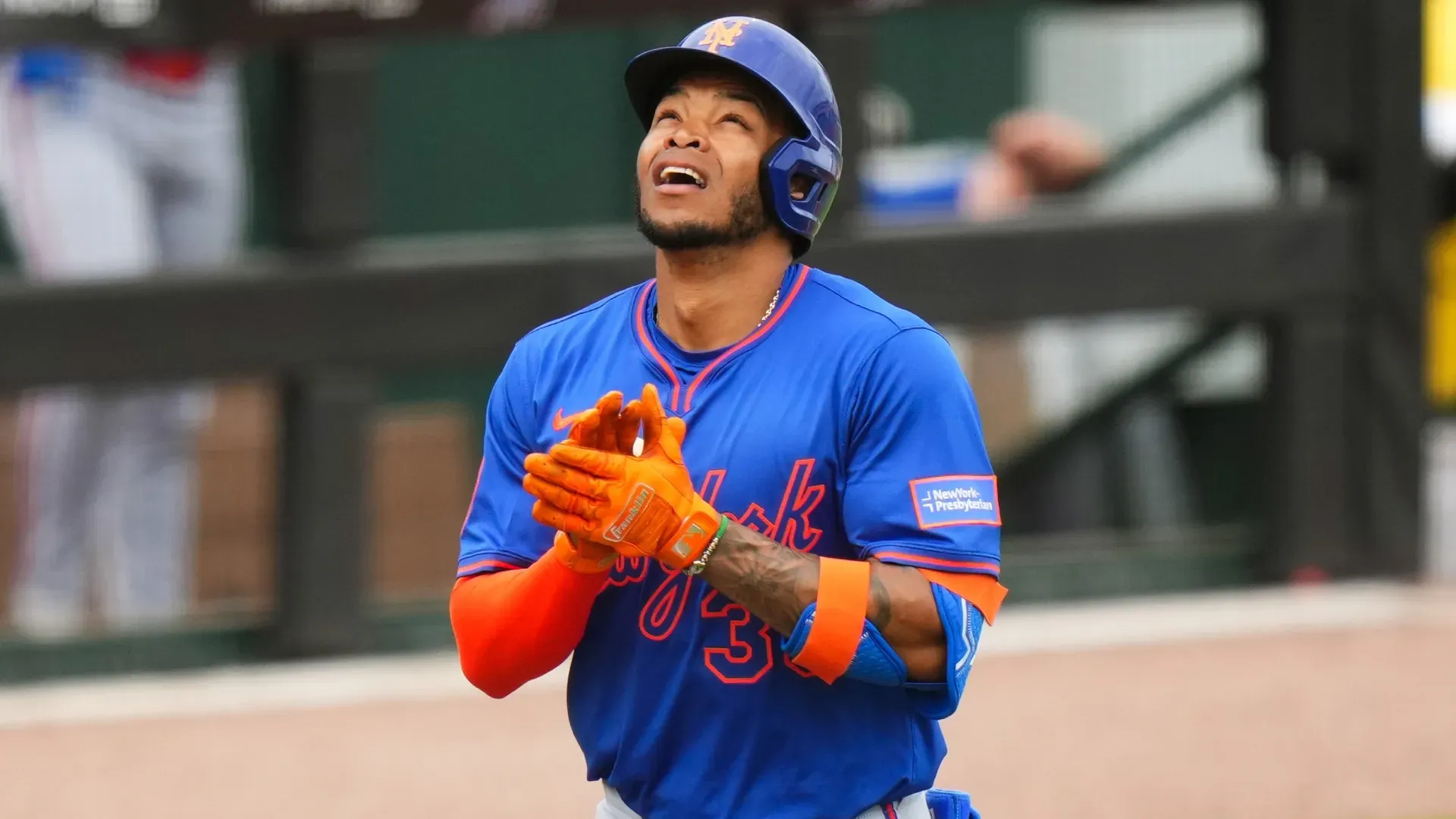 José Azocar #30 with the Mets reacts while rounding the bases. Rich Storry/Getty Images