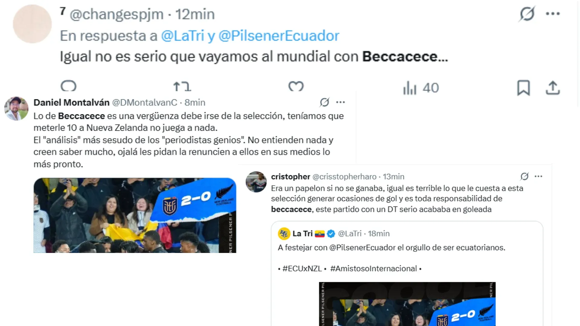 Los comentarios de los hinchas contra Beccacece. (Captura de pantalla)