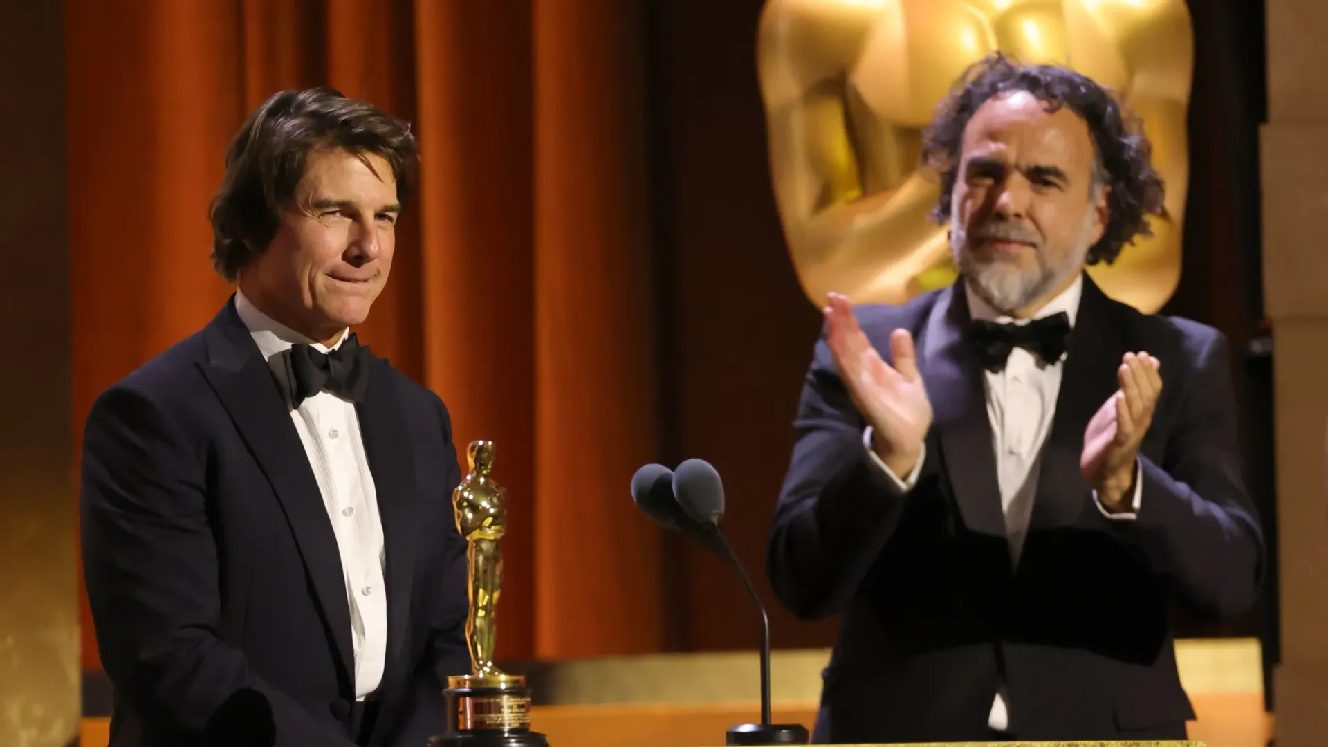Tom Cruise accepts an Academy Honorary Award from Alejandro González Iñárritu onstage during the 16th Governors Awards at The Ray Dolby Ballroom on November 16, 2025 in Hollywood, California. (Photo by Kevin Winter/Getty Images)