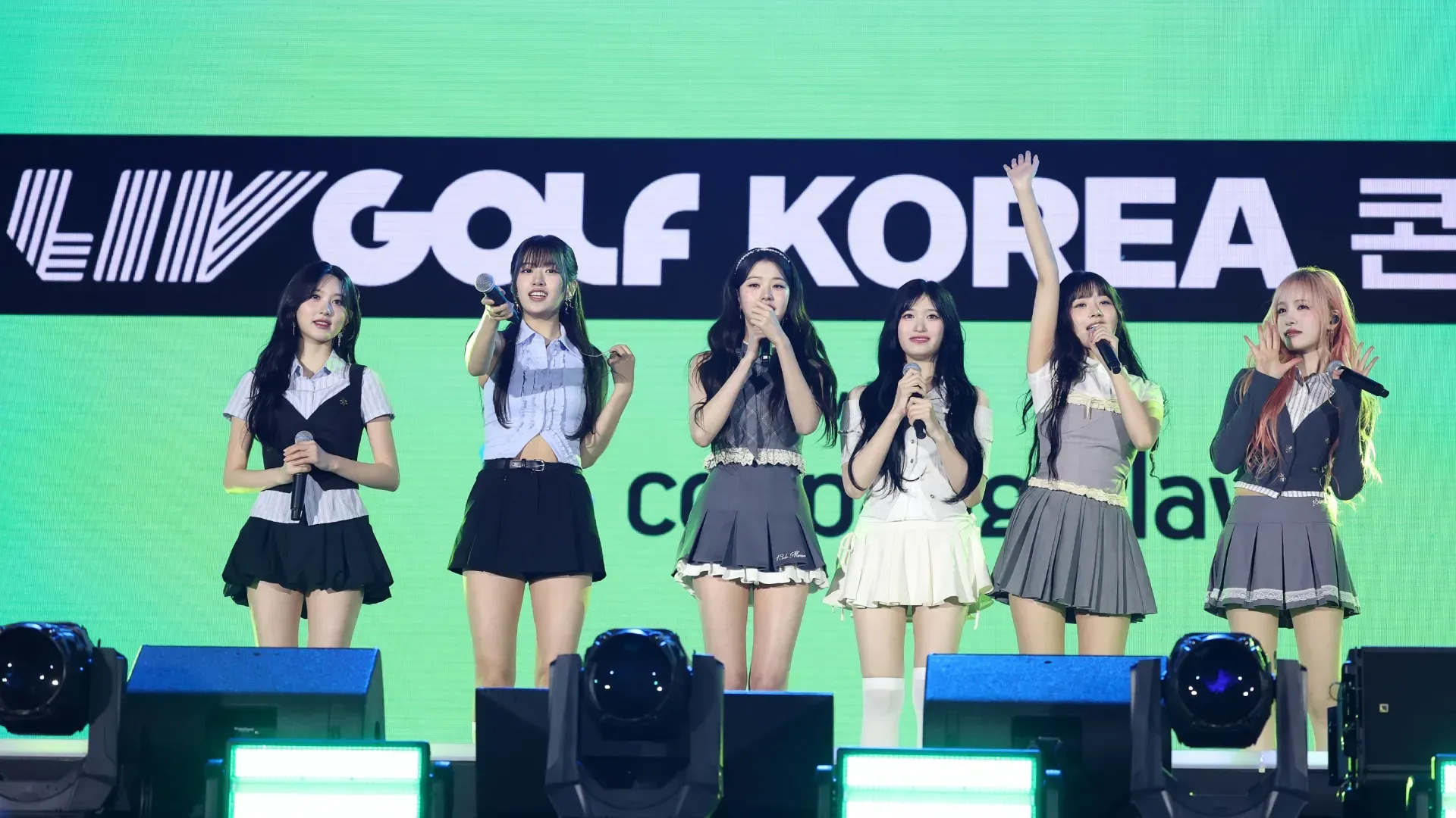 An Yu-jin, Gaeul, Rei, Jang Won-young, Liz and Lee Seo of girl group IVE perform during the LIV Golf Korea concert on day three of LIV Golf Korea at Jack Nicklaus GC Korea on May 04, 2025 in Incheon, South Korea. (Photo by Chung Sung-Jun/Getty Images)