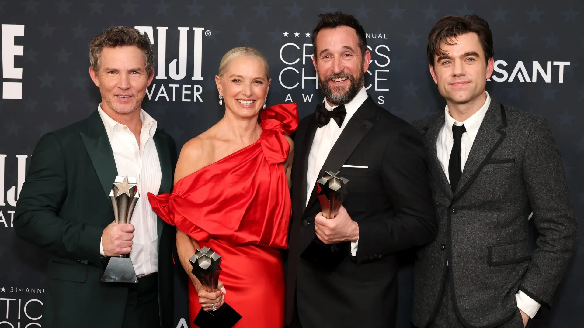 (L-R) Shawn Hatosy, Katherine LaNasa, winner of Best Supporting Actress in a Drama Series, Noah Wyle, winner of Best Actor in a Drama Series, and Patrick Ball, winners of Best Drama Series for “The Pitt” pose in the press room during the 31st Annual Critics Choice Awards at Barker Hangar on January 04, 2026 in Santa Monica, California. (Photo by Amy Sussman/Getty Images for Critics Choice Association)